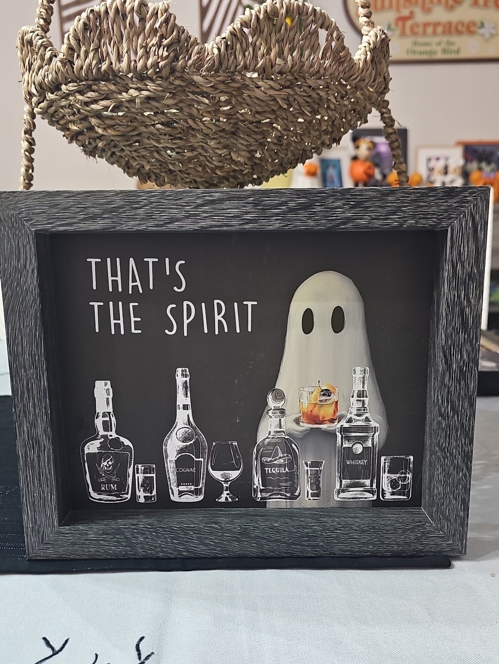 New! Halloween That's The Spirit Ghost Framed Canvas Wall Art 8"x10"
